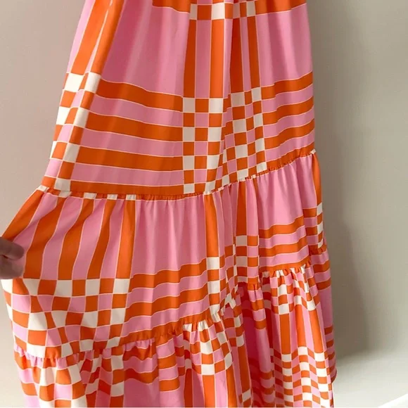 Pink & Orange Patchwork Maxi Dress Tie Strap Summer Dress Beach Vacation Dress - Picture 5 of 8